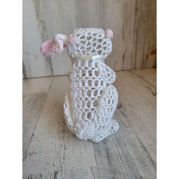 Crochet lace bunny easter holding egg spring home decor unique - Picture 4 of 7